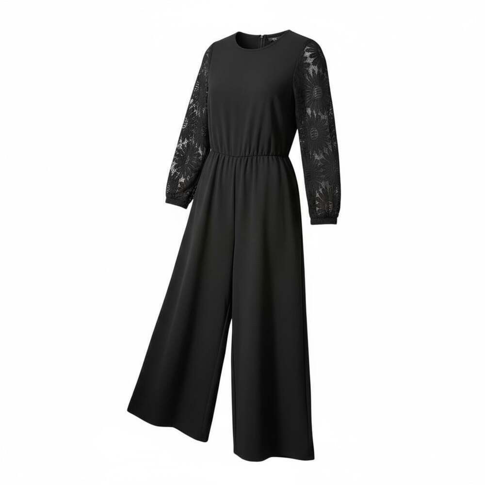 Crochet Lace Mesh Mock Neck Jumpsuit – , - Picture 5 of 6